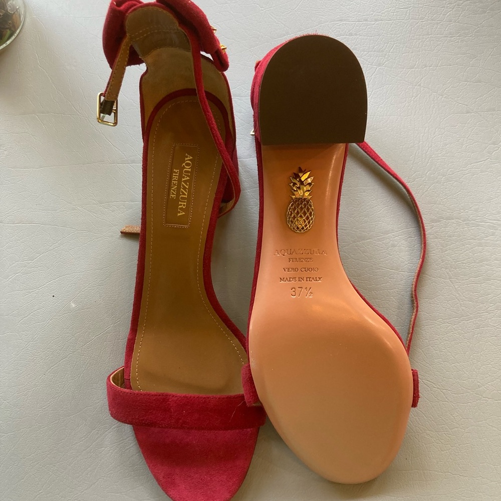 Aquazzura Red Suede Ankle-Strap Heels - Picture 2 of 5